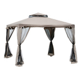 HAOYYE 9.4 x 9.4ft Patio Gazebo Outdoor Canopy Shelter with Double Tier Roof and Mesh Netting, Steel Frame Pergola for Garden Lawn Deck or Backyard, Soft Top Pavilion Tent for Shaded Outdoor Seating and Relaxation